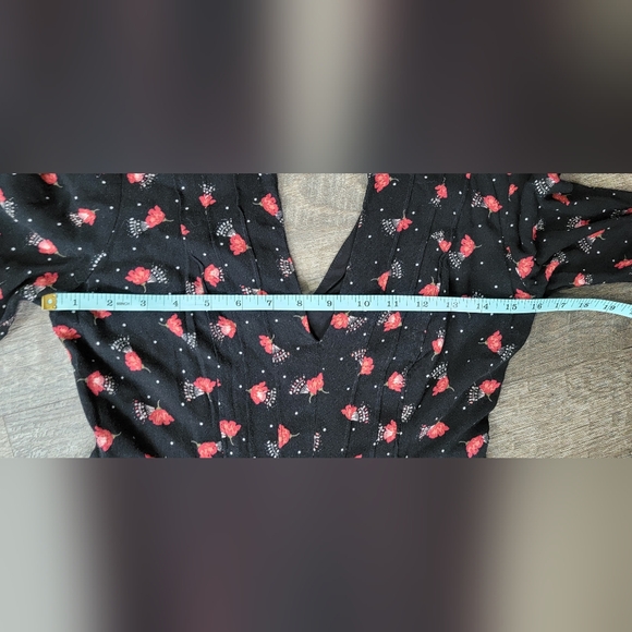 Free People Tegan Mini Dress Women's 4 Black & Red Floral Fit n Flare Long Sleev - Picture 11 of 14